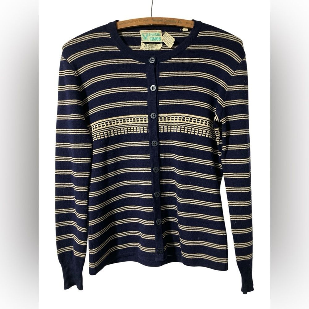 Vintage Sweater Franklin Simon Size 10 Stripes Blue Wool Blend